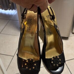 Michael Kors Black and Gold Wedge Sandals